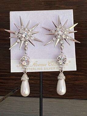 Fifth Avenue Starburst Swarovski Crystal pearl Drop Statement Earring NWT